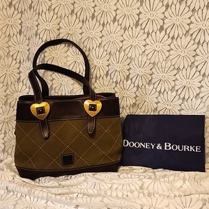 Dooney&Bourke brown and olive leather satchel handbag approx 10"x5 1/2"x8 1/4"